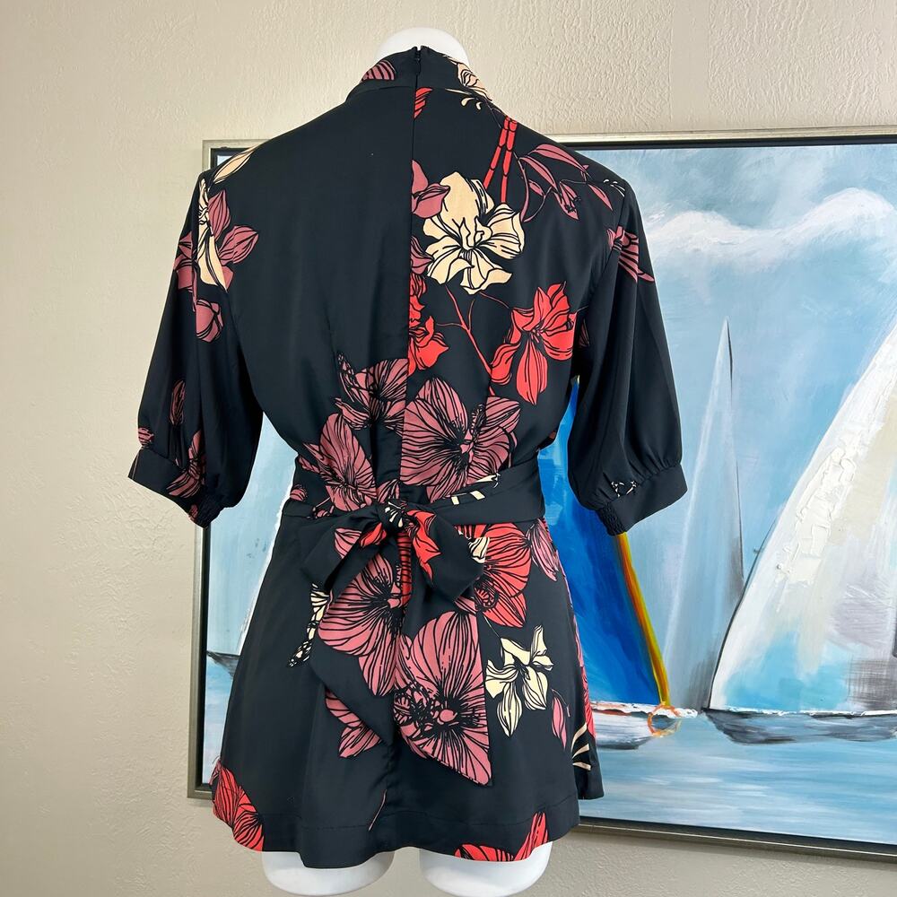 eShakti Wayward Fancies Blouse 
Black floral print V neck Short sleeves size Med - Picture 4 of 7